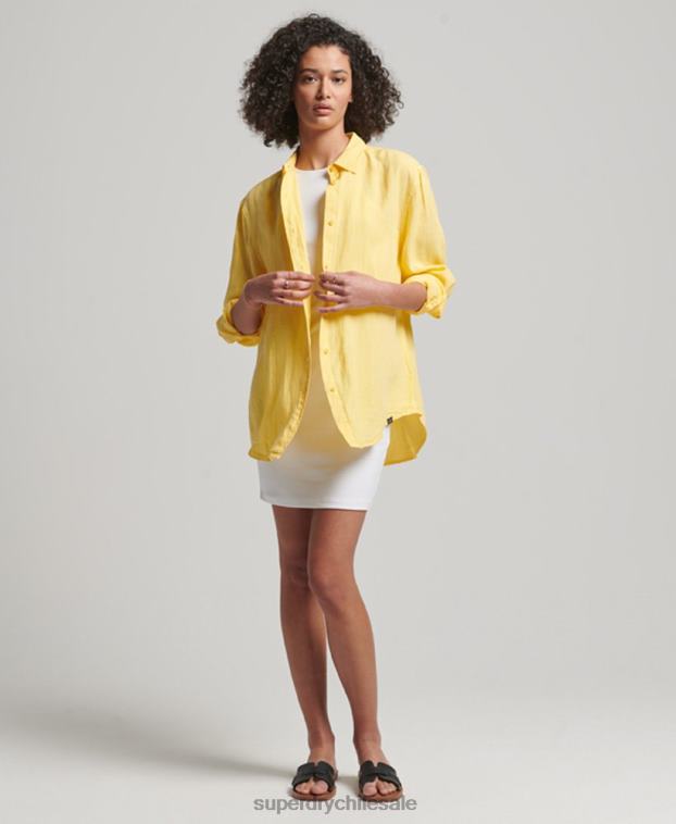 mujer Superdry naranja camisa novio casual de lino 2R68Z2256