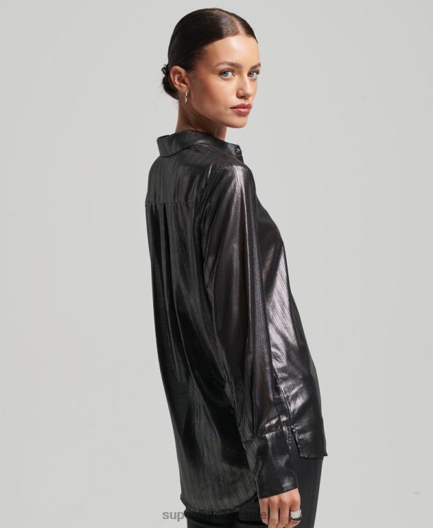 mujer Superdry negro camisa de lúrex brillante 2R68Z3026