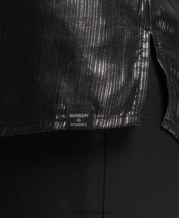 mujer Superdry negro camisa de lúrex brillante 2R68Z3026
