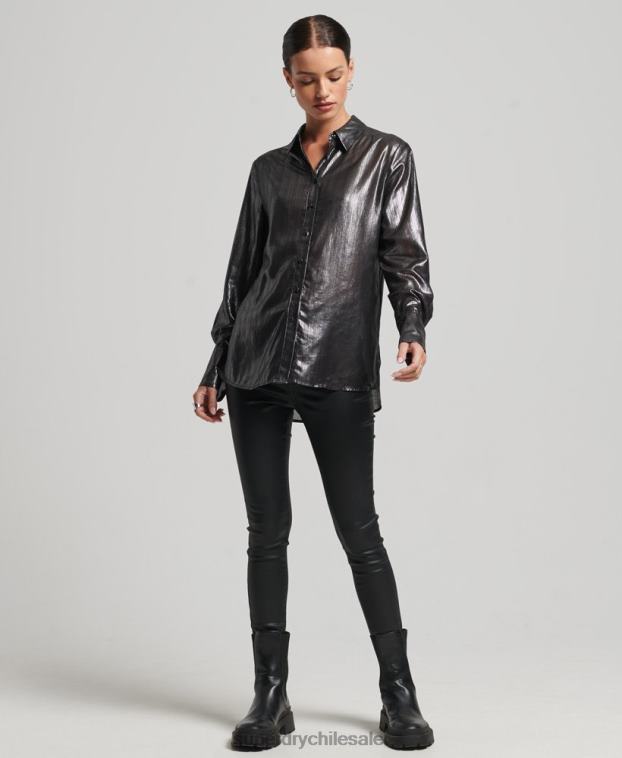 mujer Superdry negro camisa de lúrex brillante 2R68Z3026