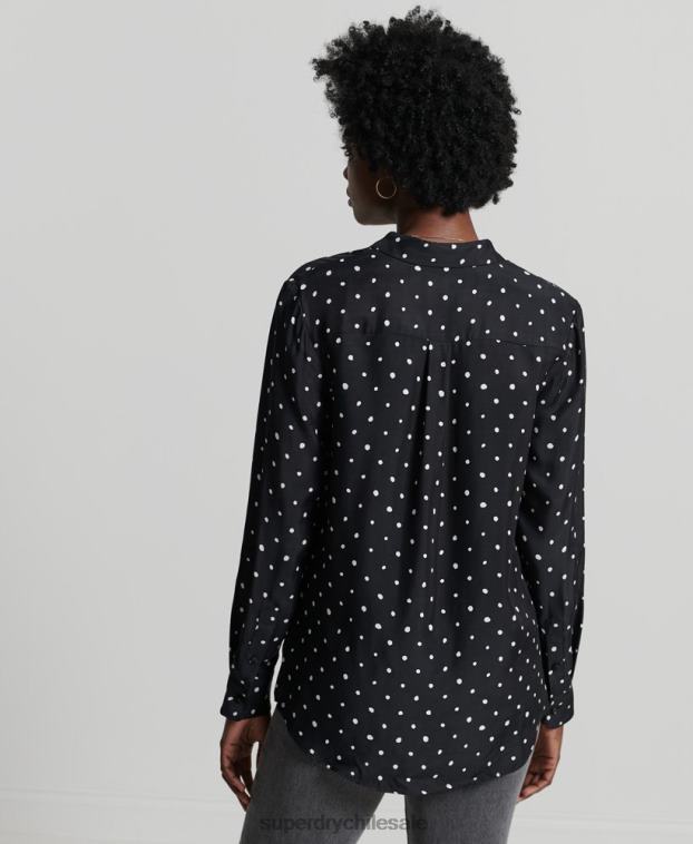 mujer Superdry negro camisa de manga larga de estudios 2R68Z6764
