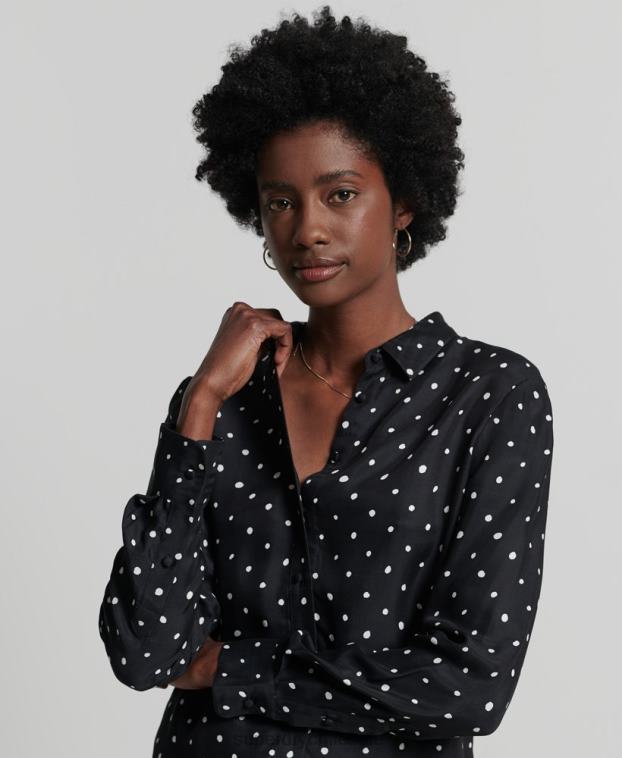 mujer Superdry negro camisa de manga larga de estudios 2R68Z6764