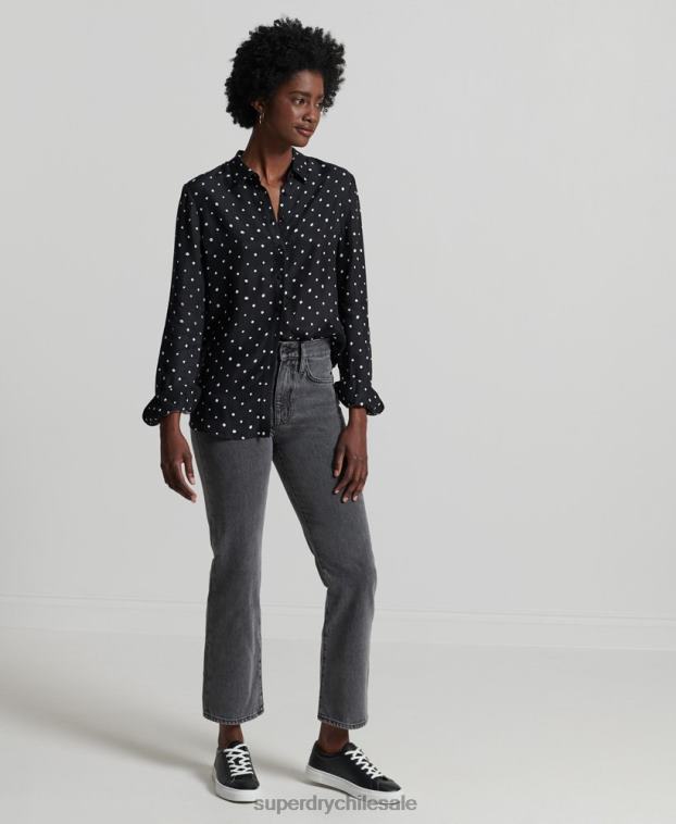 mujer Superdry negro camisa de manga larga de estudios 2R68Z6764