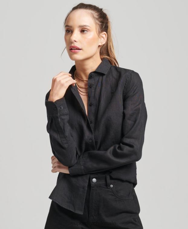 mujer Superdry negro camisa de manga larga de lino studios 2R68Z6609