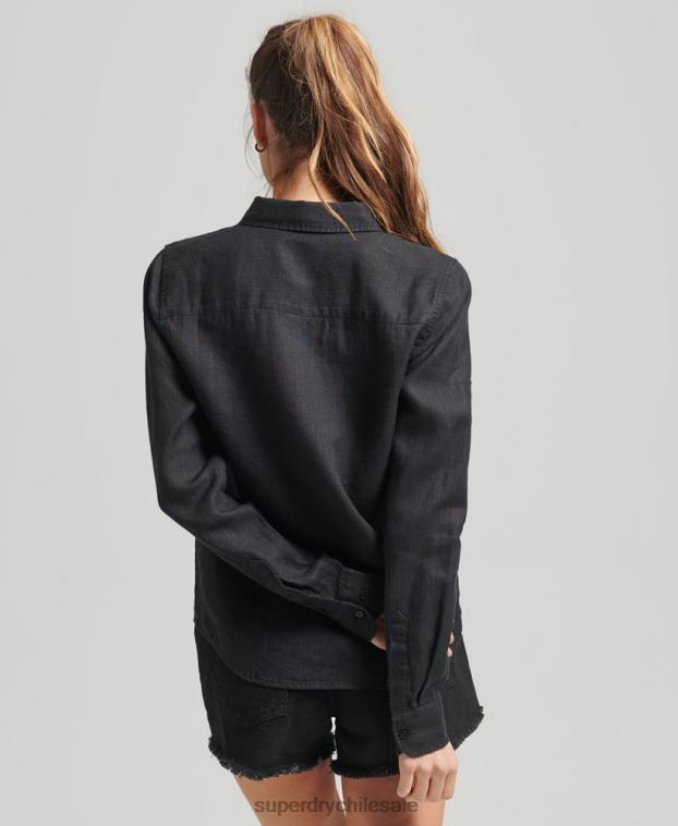 mujer Superdry negro camisa de manga larga de lino studios 2R68Z6609