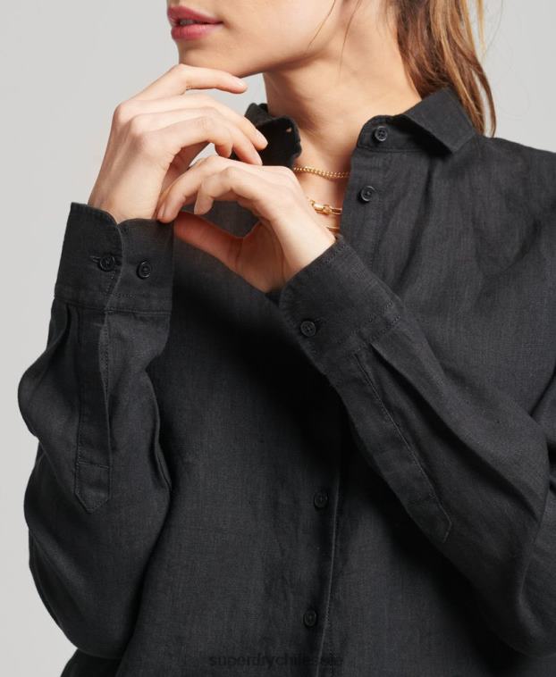 mujer Superdry negro camisa de manga larga de lino studios 2R68Z6609