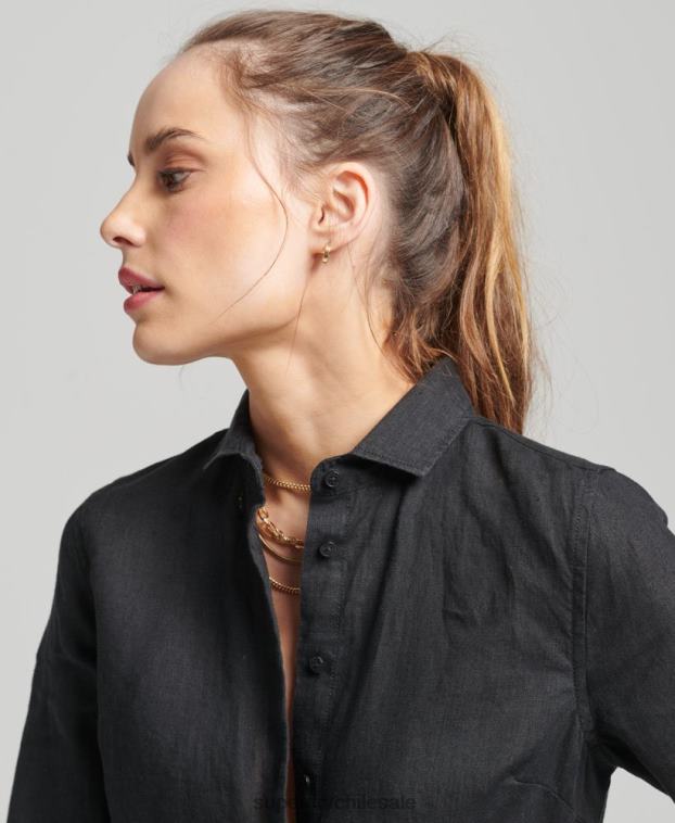 mujer Superdry negro camisa de manga larga de lino studios 2R68Z6609