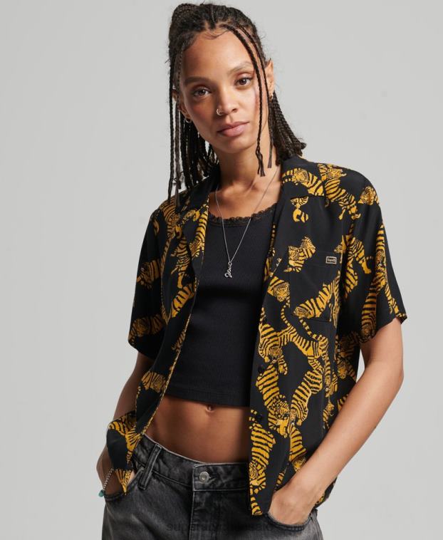 mujer Superdry negro camisa de veneración vintage 2R68Z3035