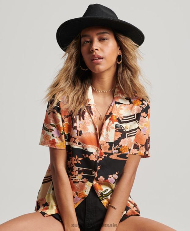 mujer Superdry oro camisa de resort de playa 2R68Z2867