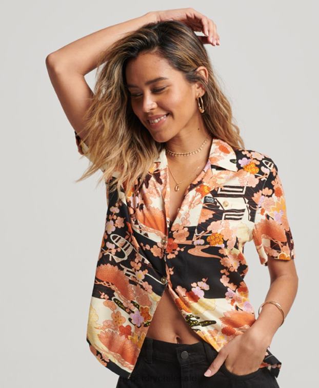 mujer Superdry oro camisa de resort de playa 2R68Z2867