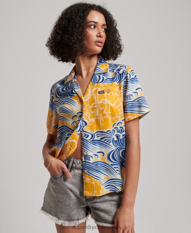 mujer Superdry oro camisa de resort de playa 2R68Z2880