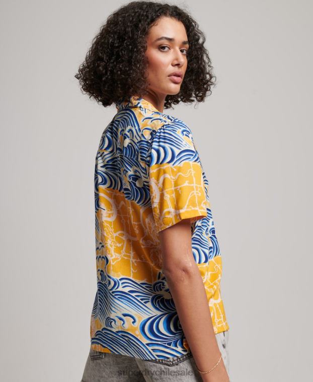 mujer Superdry oro camisa de resort de playa 2R68Z2880