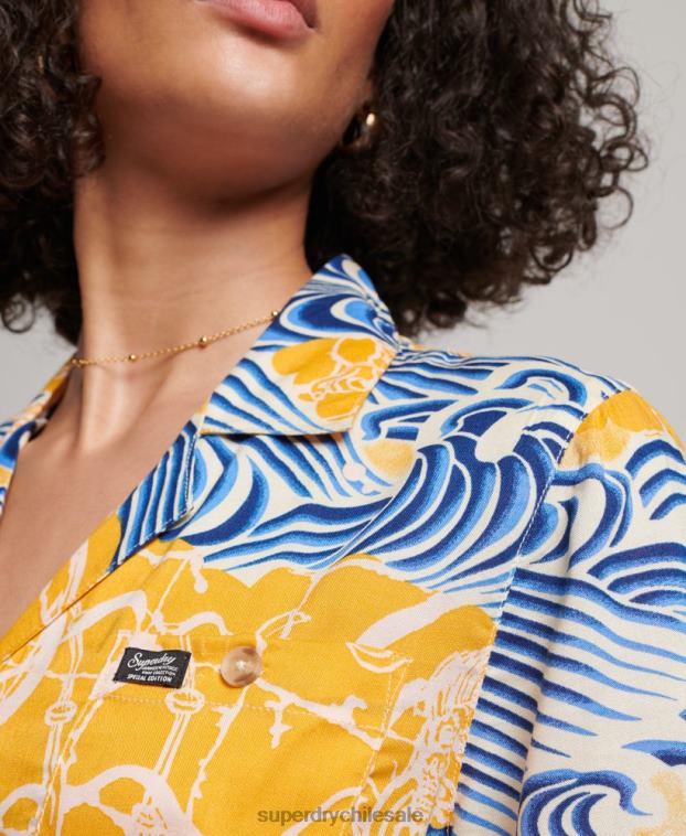mujer Superdry oro camisa de resort de playa 2R68Z2880