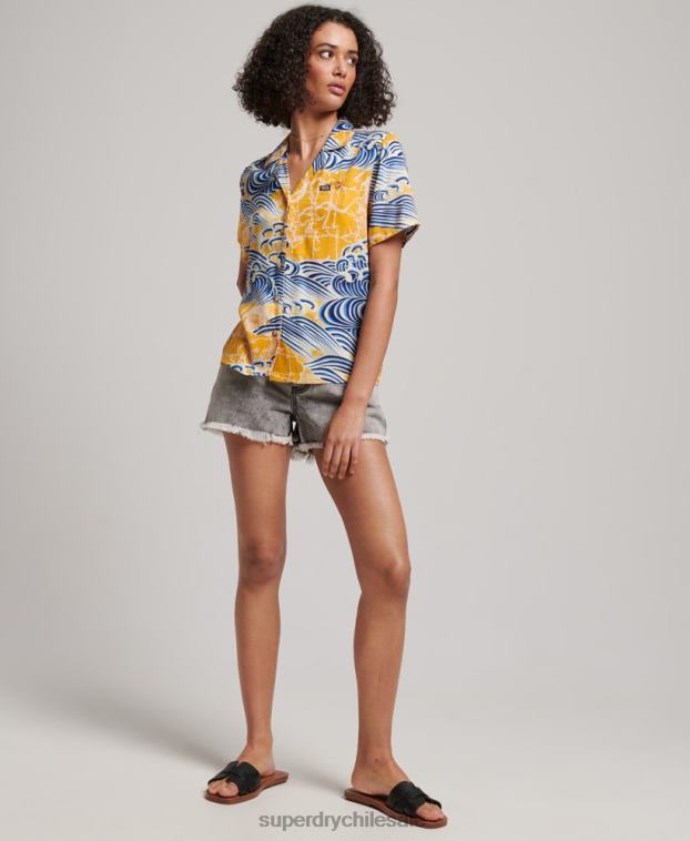 mujer Superdry oro camisa de resort de playa 2R68Z2880