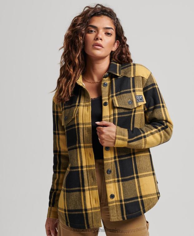 mujer Superdry oro sobrecamisa a cuadros de franela de borreguito 2R68Z2927