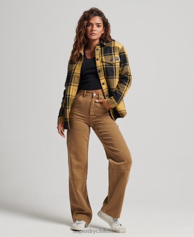 mujer Superdry oro sobrecamisa a cuadros de franela de borreguito 2R68Z2927