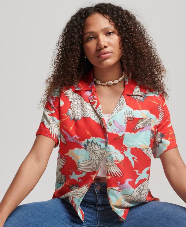 mujer Superdry rojo camisa de resort de playa 2R68Z2918