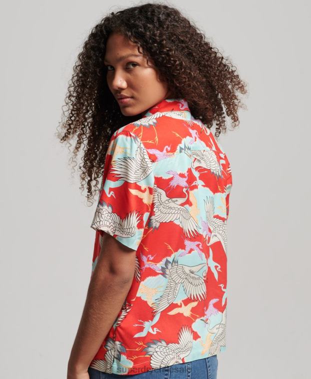 mujer Superdry rojo camisa de resort de playa 2R68Z2918