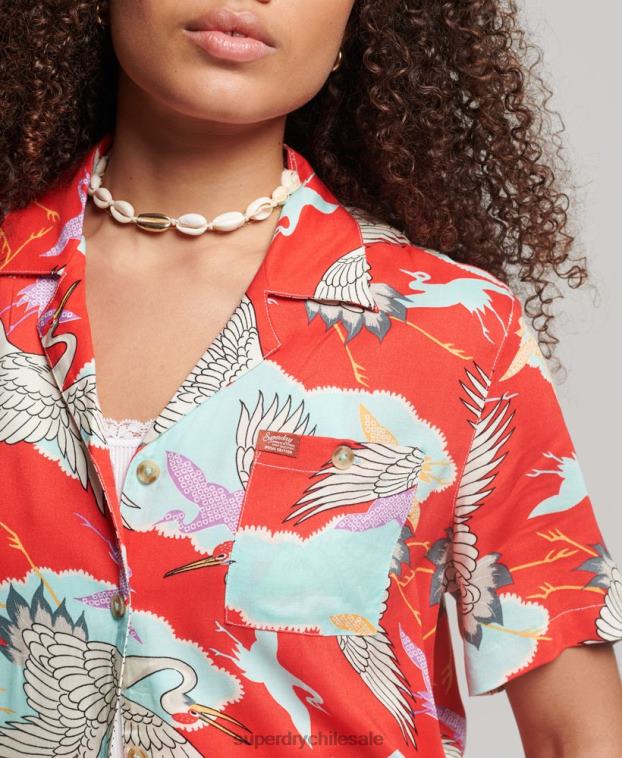 mujer Superdry rojo camisa de resort de playa 2R68Z2918