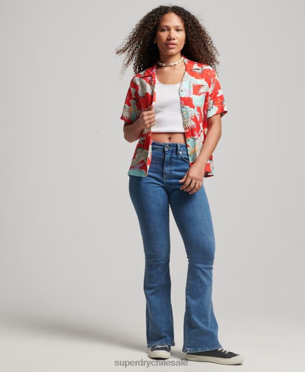 mujer Superdry rojo camisa de resort de playa 2R68Z2918