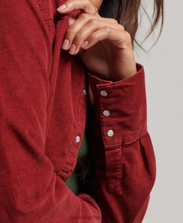mujer Superdry rojo camisa vaquera de cordón 2R68Z3062