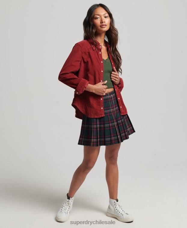 mujer Superdry rojo camisa vaquera de cordón 2R68Z3062