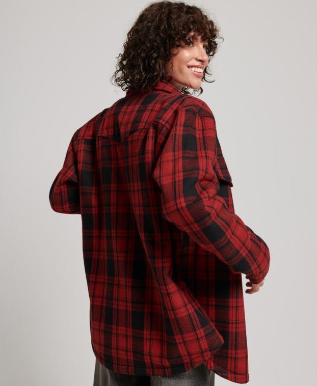 mujer Superdry rojo sobrecamisa a cuadros de franela de borreguito 2R68Z2886