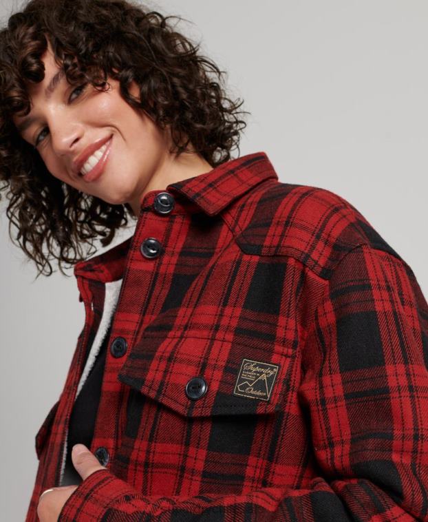 mujer Superdry rojo sobrecamisa a cuadros de franela de borreguito 2R68Z2886