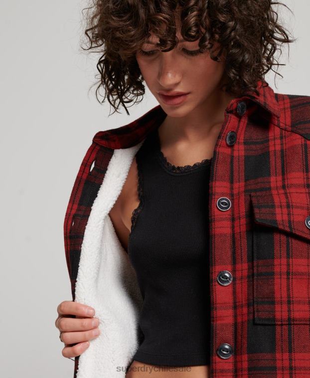 mujer Superdry rojo sobrecamisa a cuadros de franela de borreguito 2R68Z2886