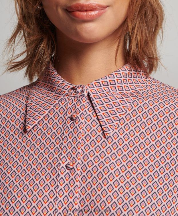 mujer Superdry rosa camisa de manga larga con estampado de los años 70 2R68Z6593