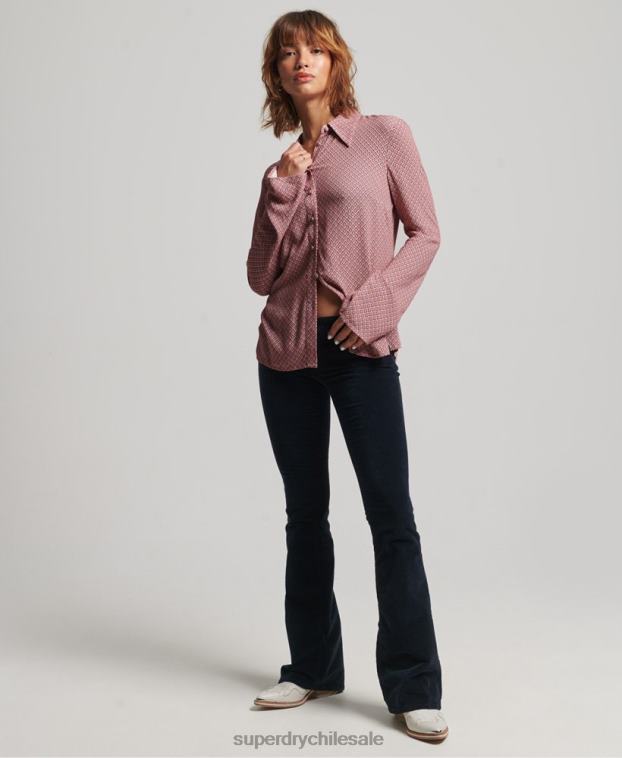 mujer Superdry rosa camisa de manga larga con estampado de los años 70 2R68Z6593