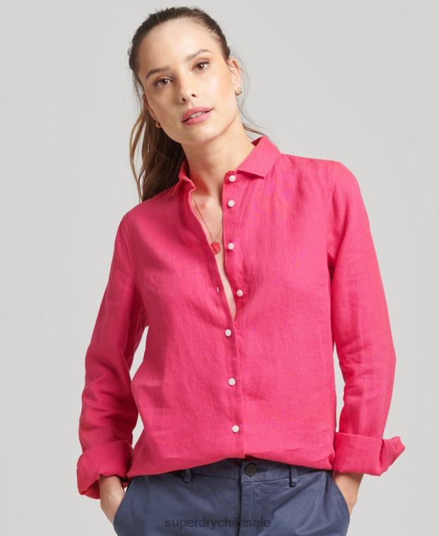 mujer Superdry rosa camisa de manga larga de lino studios 2R68Z6538