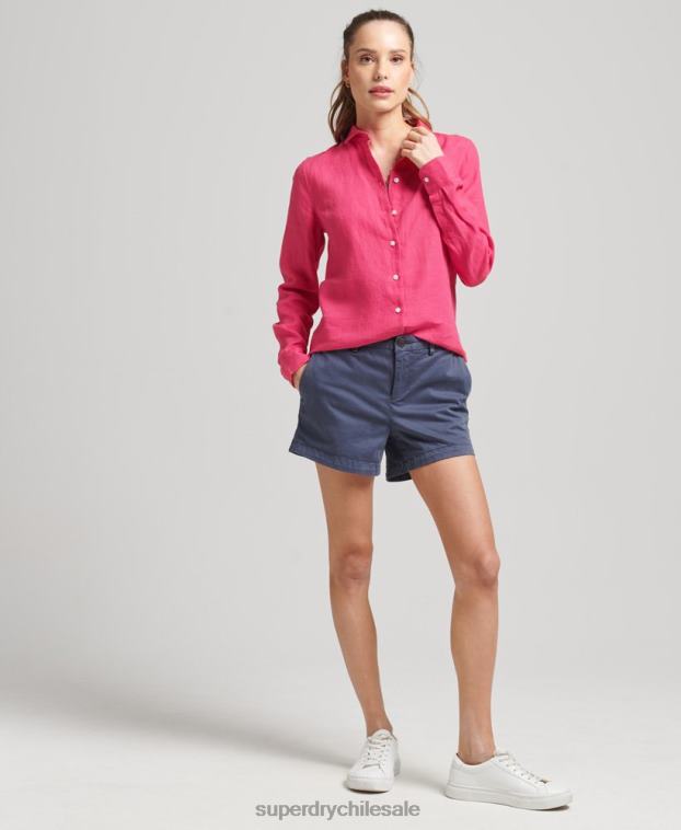 mujer Superdry rosa camisa de manga larga de lino studios 2R68Z6538