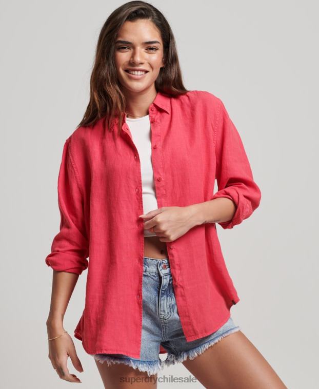 mujer Superdry rosa camisa novio casual de lino 2R68Z2007
