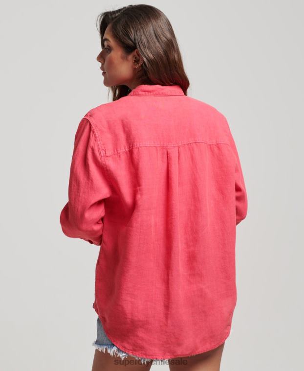 mujer Superdry rosa camisa novio casual de lino 2R68Z2007