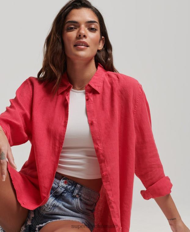 mujer Superdry rosa camisa novio casual de lino 2R68Z2007