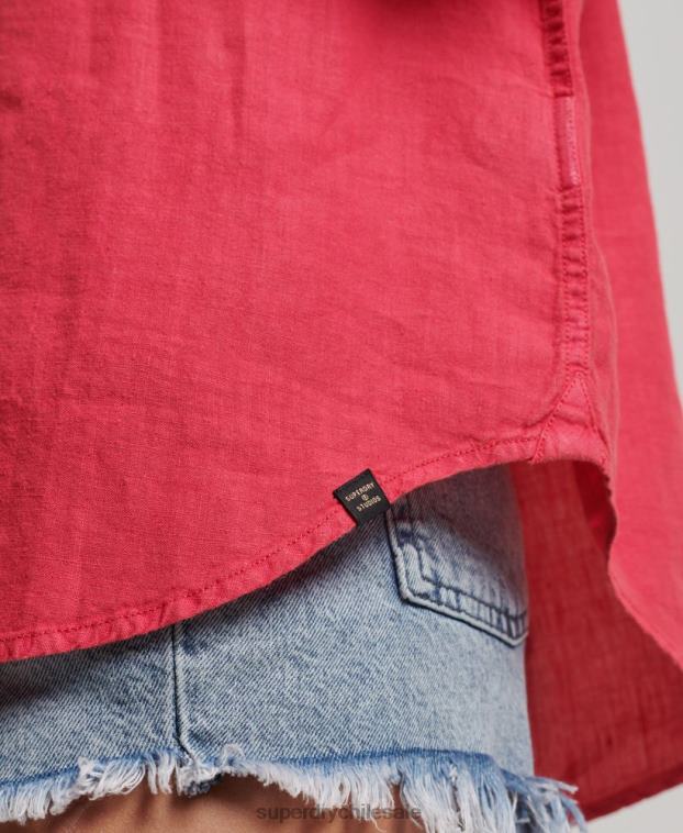 mujer Superdry rosa camisa novio casual de lino 2R68Z2007