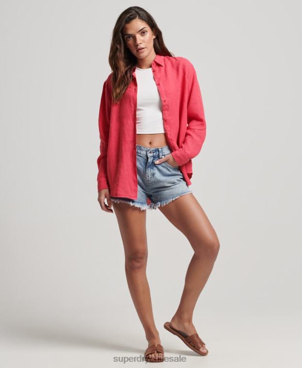 mujer Superdry rosa camisa novio casual de lino 2R68Z2007