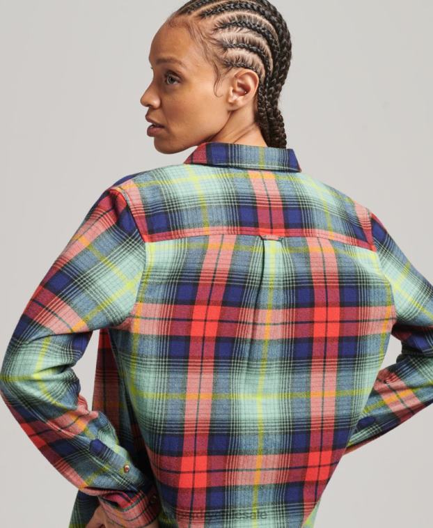 mujer Superdry verde camisa de franela a cuadros de algodón orgánico 2R68Z3042