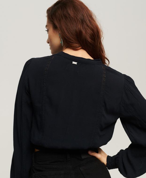 mujer Superdry Armada blusa de manga larga con ribete de encaje 2R68Z2897