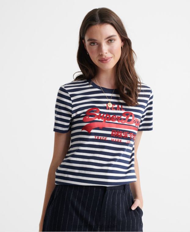 mujer Superdry Armada camiseta a rayas con logo vintage 2R68Z2864