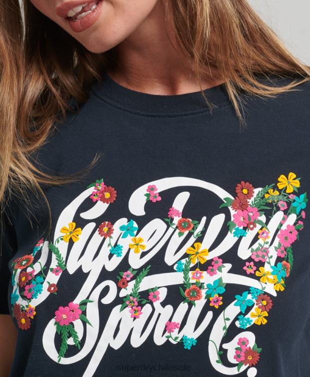 mujer Superdry Armada camiseta floral estilo script 2R68Z6187
