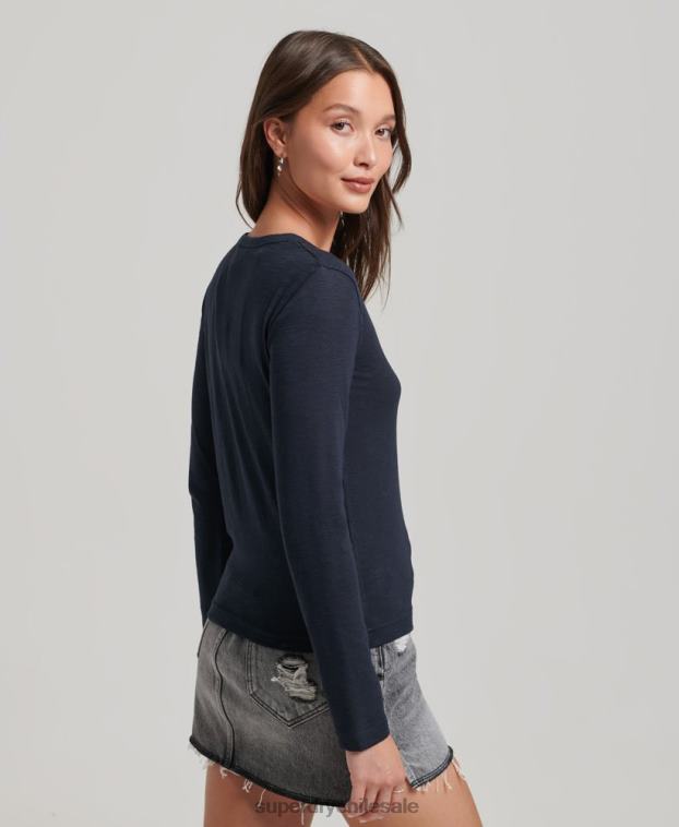 mujer Superdry Armada camiseta henley de jersey flameado de manga larga 2R68Z2869