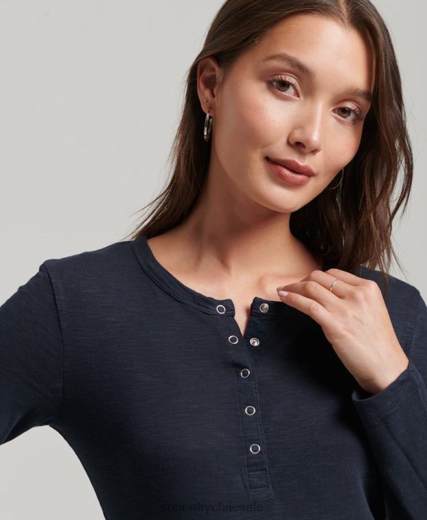 mujer Superdry Armada camiseta henley de jersey flameado de manga larga 2R68Z2869