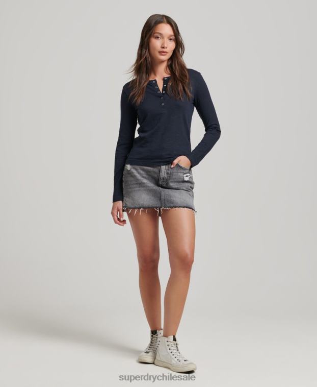 mujer Superdry Armada camiseta henley de jersey flameado de manga larga 2R68Z2869