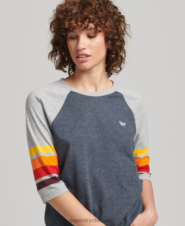 mujer Superdry Armada camiseta raglan cali stripe 2.0 de algodón orgánico 2R68Z6260