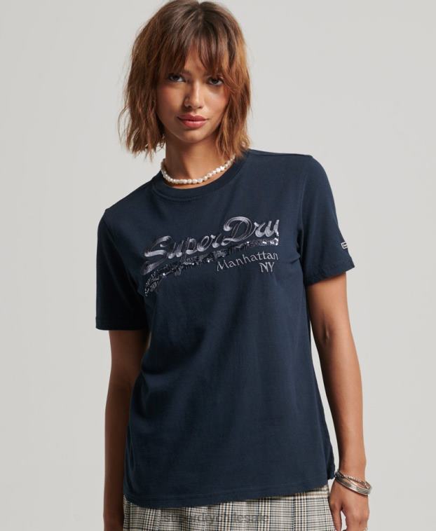 mujer Superdry Armada playera con logo gráfico adornado 2R68Z6203