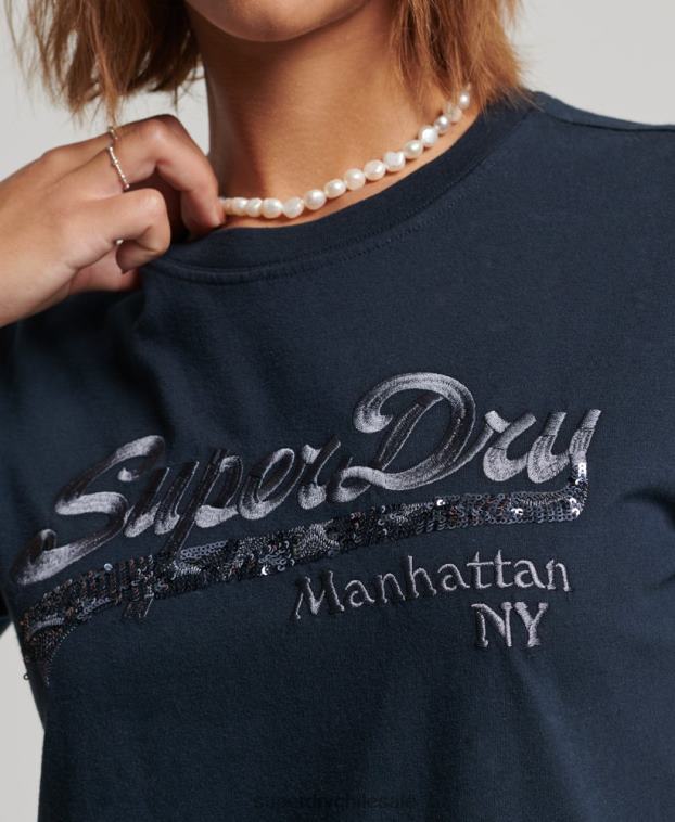 mujer Superdry Armada playera con logo gráfico adornado 2R68Z6203