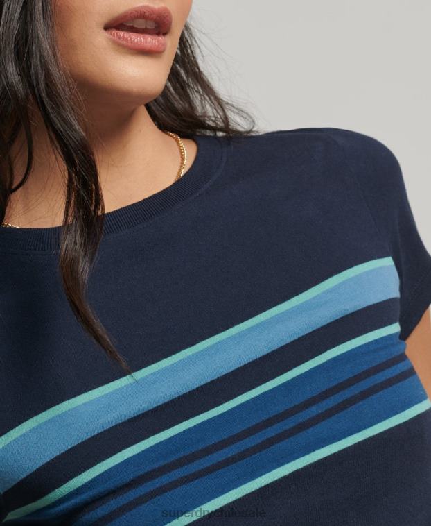 mujer Superdry Armada playera corta con rayas vintage 2R68Z2677