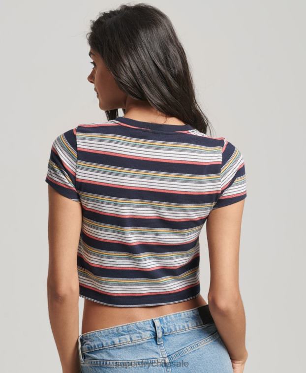 mujer Superdry Armada playera corta con rayas vintage 2R68Z2686
